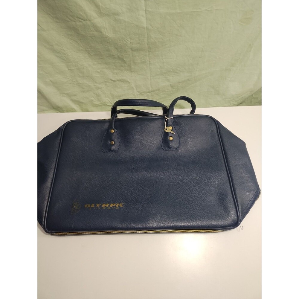 Vintage Olympic Airway Blue Leather Travel Nostalgic Carry On Bag with Key/Lock